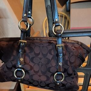 Coach Brown and Gold Shoulder Bag with Signature Design